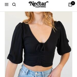 Nectar Black Puff Sleeve Crop Top